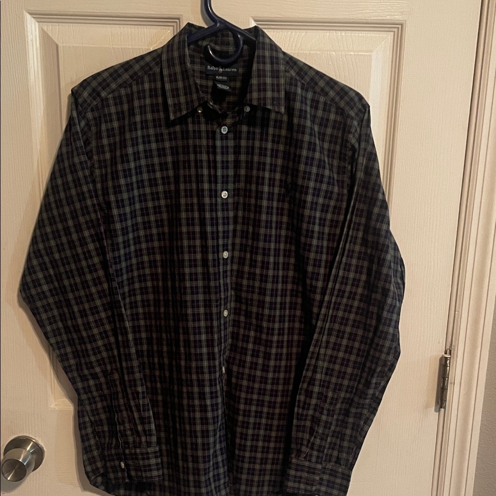 Ralph Lauren Kids Navy and Green Plaid Button Down Shirt